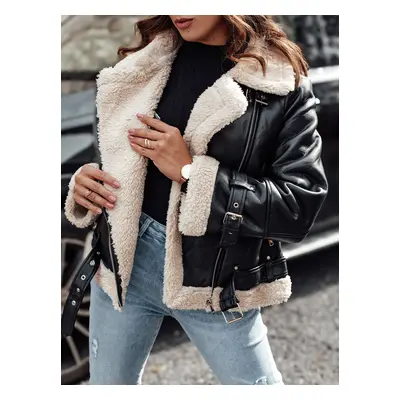 Women's winter leather jacket BELLCIAO black-cream Dstreet