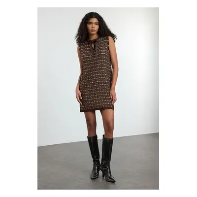 Trendyol Brown Textured Mini Tweed Look Knit Dress