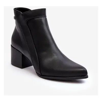 Black Cidi leather ankle boots with low heels