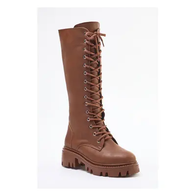 Trendyol Tan Brown Lace-Up Thick Sole Women's Boots