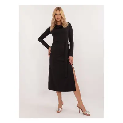 Black cocktail midi dress with belt