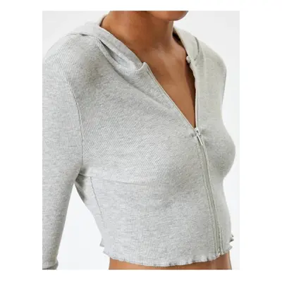 Koton Crop Hooded Zipper Cardigan Long Sleeve Slim Fit