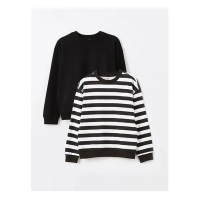 LC Waikiki LCW Kids Black Striped Crew Neck Long Sleeve Girl's Sweatshirt 2-Pack