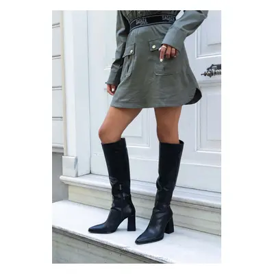 NİŞANTAŞI SHOES Jules Black Matte Zipper Detail Heeled Women's Boots