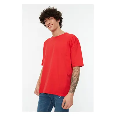 Trendyol Red Basic 100% Cotton Crew Neck Oversize/Wide Cut Short Sleeve T-shirt