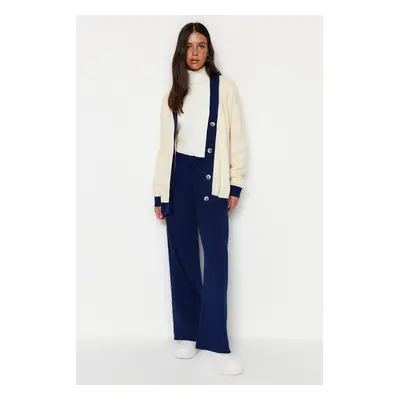 Trendyol Navy Blue Striped Cardigan-Pants Knitwear Suit