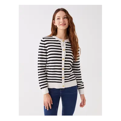 LC Waikiki Crew Neck Striped Long Sleeve Women's Knitwear Cardigan