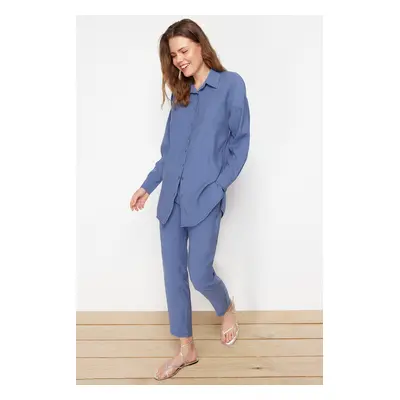 Trendyol Blue Modal Fabric Woven Bottom Top Shirt Pants Set