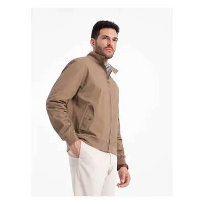 Ombre Harrington men's jacket with stand-up collar and check lining - brown