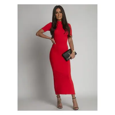 Midi pencil dress with red turtleneck