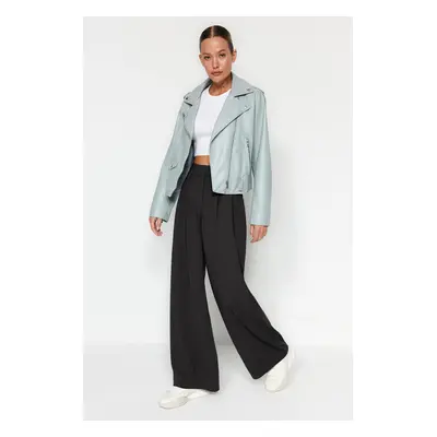 Trendyol Anthracite Velcro High Waist Pleated Wide Leg Trousers