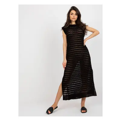 Black openwork knitted sleeveless dress