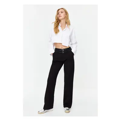 Trendyol Black Belt Detailed High Waist Wide Leg Jeans