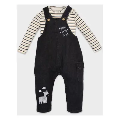 DEFACTO Baby Boy Striped Long Sleeve T-Shirt Jeans Overalls 2-Piece Set