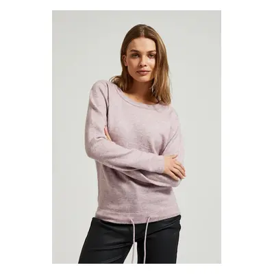 Pink sweater with a round neckline and waist tie