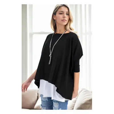 81734 Dewberry Knitwear Womens Poncho-BLACK