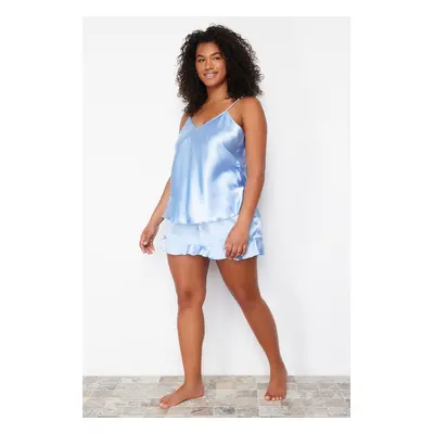 Trendyol Curve Blue Satin Woven Pajamas Set