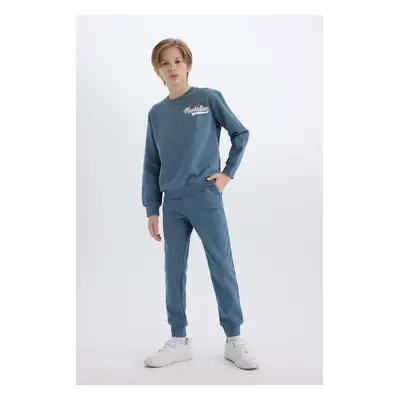 DEFACTO Boy 2-Piece Set Crew Neck Printed Sweatshirt Elastic Waist Tracksuit Bottoms