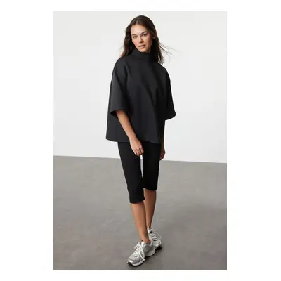 Trendyol Black Oversize/Wide Fit Stand Collar Three Quarter Sleeve Knitted Sweatshirt