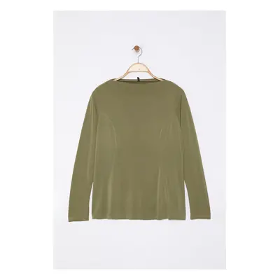 Trendyol Curve Green Stand Collar Ribbed Regular/Normal Pattern Knitted Blouse