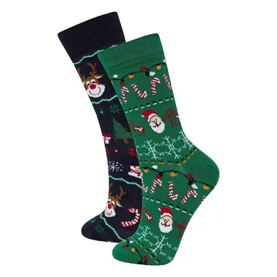 DEFACTO Men's Christmas Themed Boxed 2-Piece Cotton Long Socks