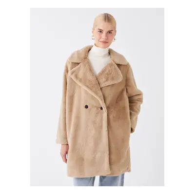 LC Waikiki Women's Jacket Collar Straight Long Sleeve Fur Coat