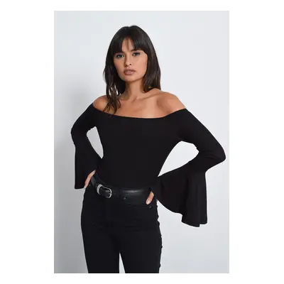 Cool & Sexy Women's Black Spanish Sleeve Blouse B07