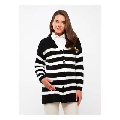 LC Waikiki V-Neck Striped Long Sleeve Maternity Knitwear Cardigan