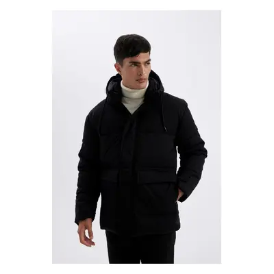 DEFACTO Slim Fit Slim Cut Hooded Zippered Double Pocket Puffer Jacket Coat