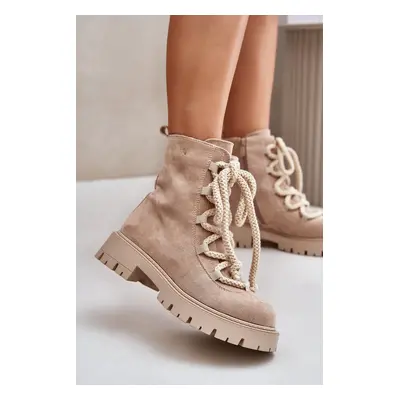 Insulated ankle boots made of eco suede with a zip light beige Caellita