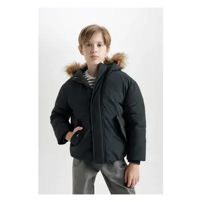 DEFACTO Boy's Removable Faux Für Collar Hooded Coat