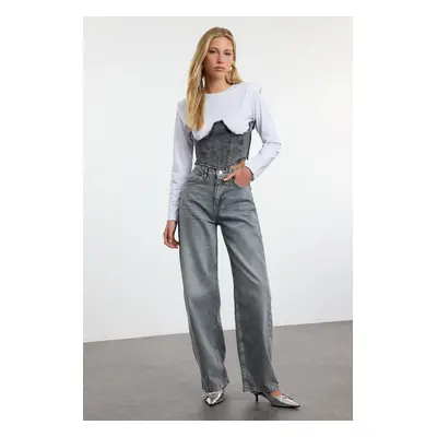 Trendyol Grey High Waist Barrel Baggy Jeans