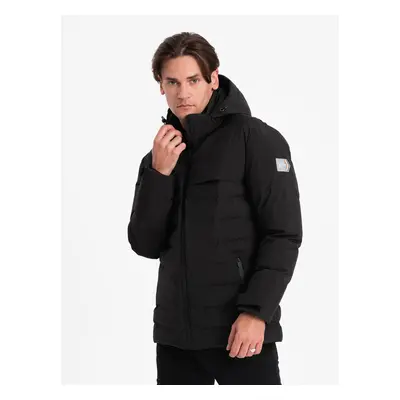 Ombre Men's winter jacket with detachable hood - black