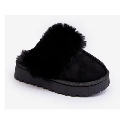 Children's slippers with fur, Black Birasta