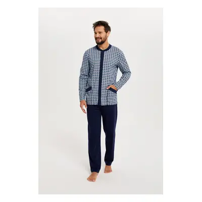 Men's pyjamas Alden long sleeves, long legs - print/navy blue