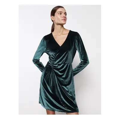 LC Waikiki Women's V-Neck Straight Long Sleeve Velvet Dress