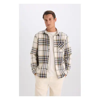 DEFACTO Regular Fit Polo Collar Plaid Flannel Long Sleeve Shirt