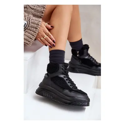 Women's platform sneakers with sheepskin Lee Cooper Black