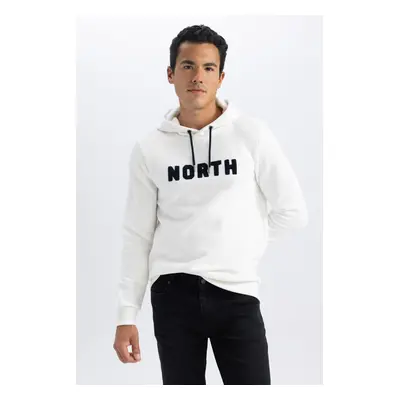 DEFACTO Regular Fit Thick Hooded Text Printed Fluffy Inside Sweatshirt