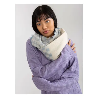 Women's checkered winter scarf Ecru-blue