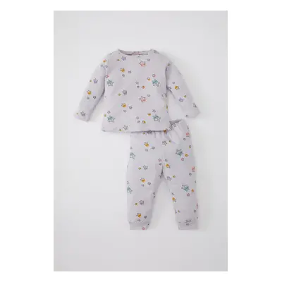 DEFACTO Baby Girl Star Patterned Long Sleeve Waffle Pajamas Set