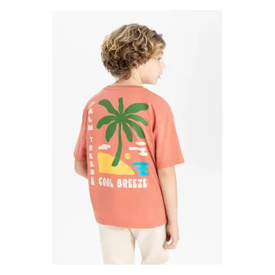 DEFACTO Boy&#39;s Oversize Fit Crew Neck Back Printed Short Sleeve T-Shirt