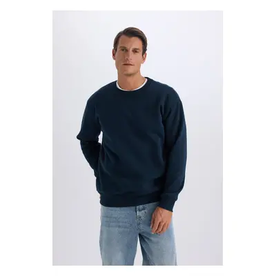 DEFACTO Oversize Wide Pattern Crew Neck Thick Basic Plain Sweatshirt