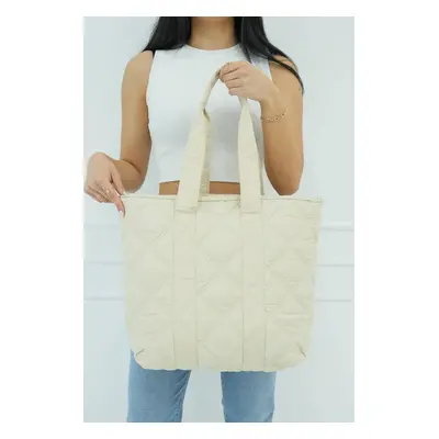 Madamra Cream Women's Quilted Pattern Puffy Bag