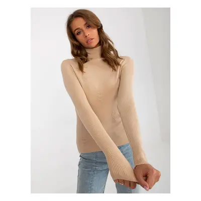 Women's camel sweater with turtleneck