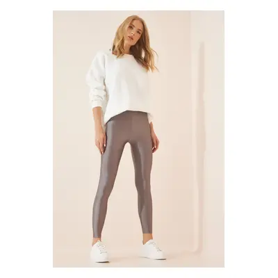 Happiness İstanbul Women's Gray Shiny Disco Knitted Leggings