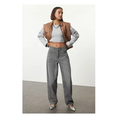 Trendyol Grey Waist Detailed High Waist Barrel Baggy Jeans