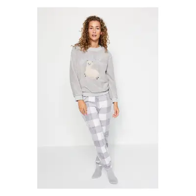 Trendyol Gray Wellsoft Llama Patterned Winter Knitted Pajama Set