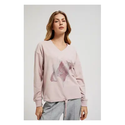 Women's sweatshirt with print and tie MOODO - pink