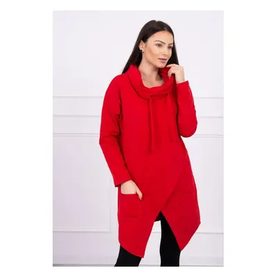 Tunic with a clutch on the front Oversize red